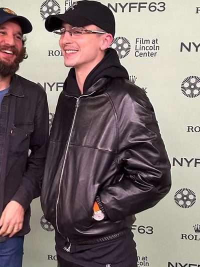 NYFF63 Timothee Chalamet Black Leather Jacket