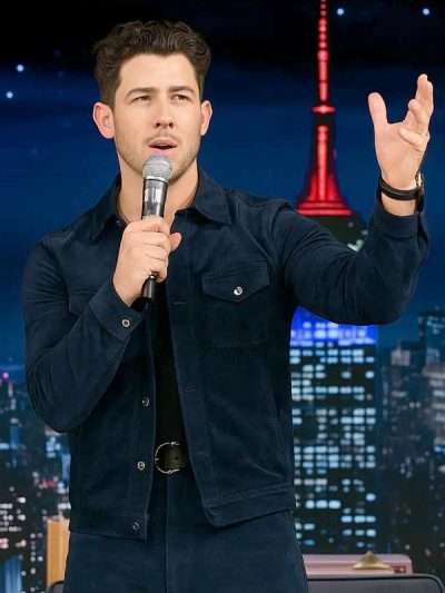 The Tonight Show S13 Nick Jonas Black Suede Leather Jacket