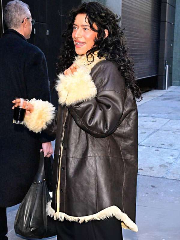 Buy Odessa A’zion ABC Studio 2025 Brown Shearling Leather Coat