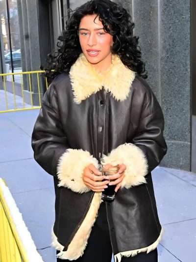 Shop Odessa A’zion Brown Shearling Leather Coat