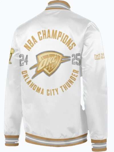 Oklahoma City Thunder 2025 Ceremony White Bomber Jacket