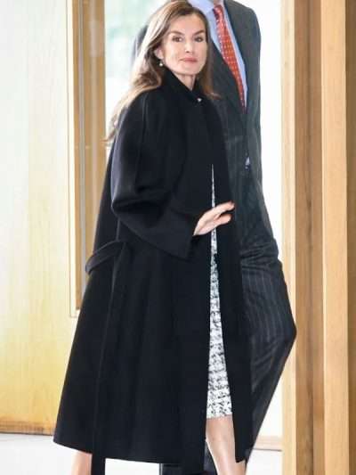 Queen Letizia Black Wool Coat