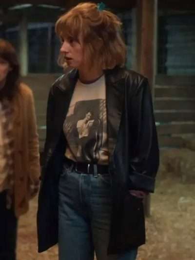 Stranger Things 2025 Maya Hawke Black Leather Coat