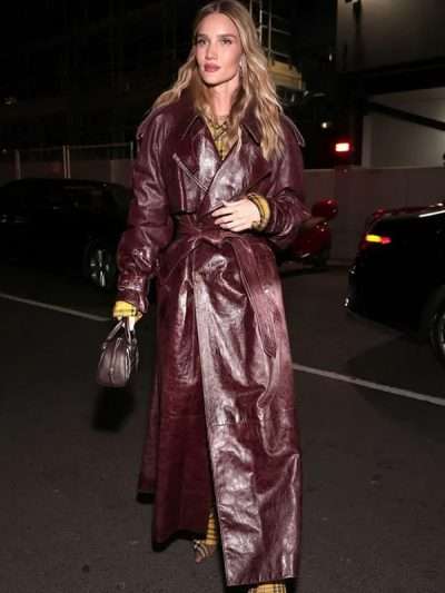 Rosie Huntington-Whiteley Burgundy Leather Coat