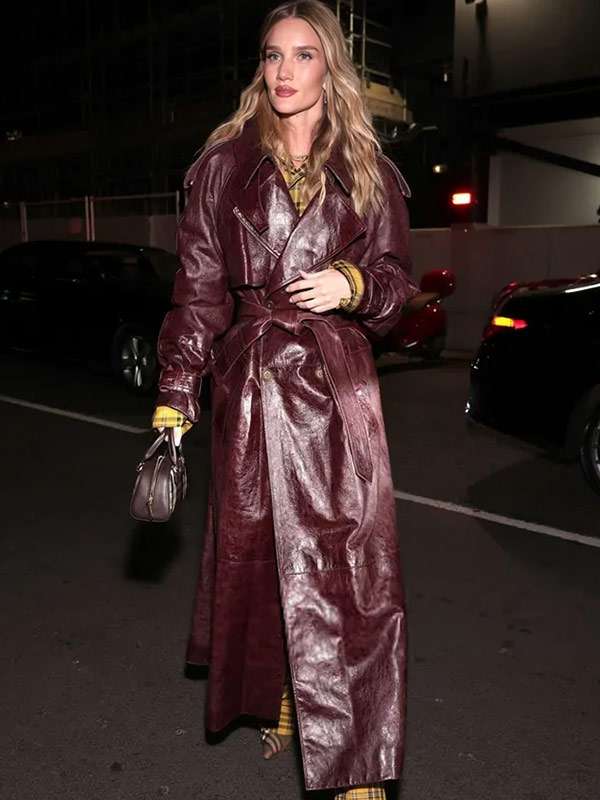 Rosie Huntington-Whiteley Burgundy Leather Coat