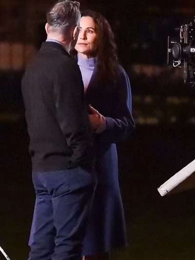 Run Away 2026 Minnie Driver Blue Trench Wool Coat