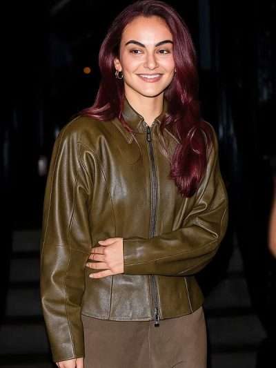 SNL 2025 NYC Camila Mendes Olive Green Leather Jacket