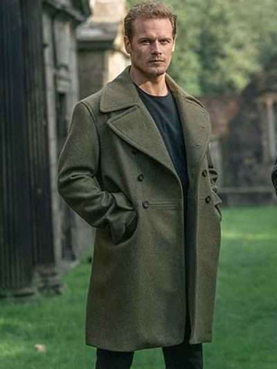 Sam Heughan Men in Kilts Green Wool Coat
