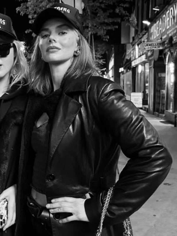 Samara Weaving Ready or Not 2 Black Leather Coat