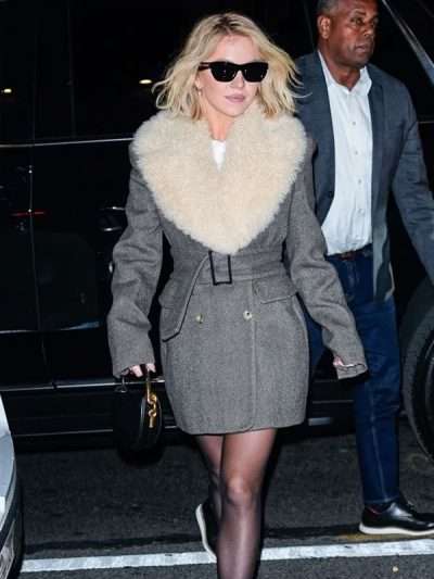 Sydney Sweeney NYC 2025 Grey Fur Wool Coat