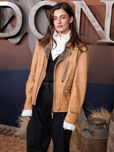 Netflix Tudum 2025 The Abandons Premiere Diana Silvers Brown Leather Jacket
