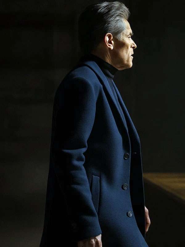 The Man in My Basement 2025 Anniston Bennet Blue Wool Coat