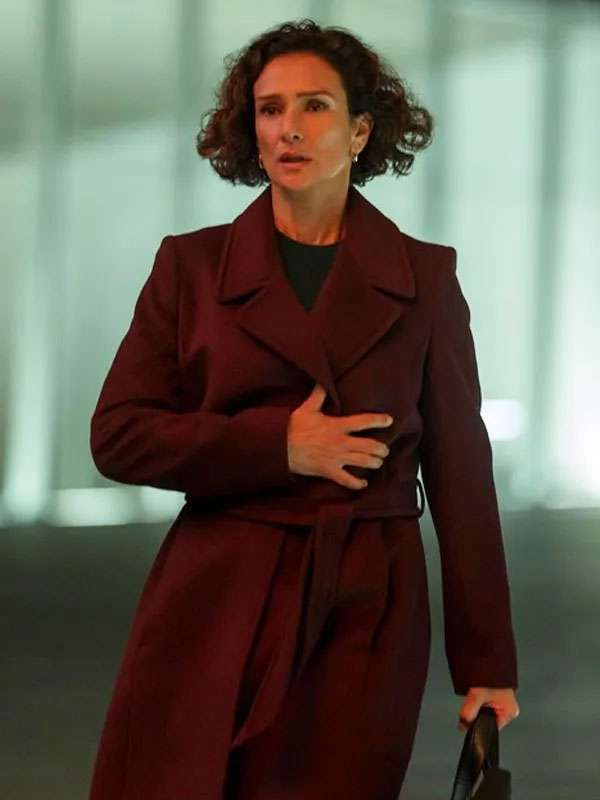 Indira Varma The Night Manager S02 Maroon Coat