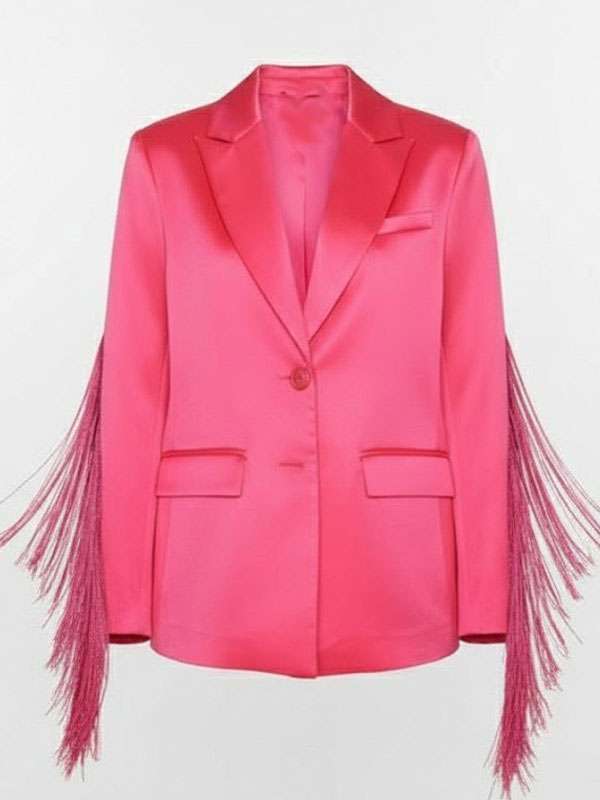 The Road 2025 Britnee Kellogg Pink Satin Fringed Blazer