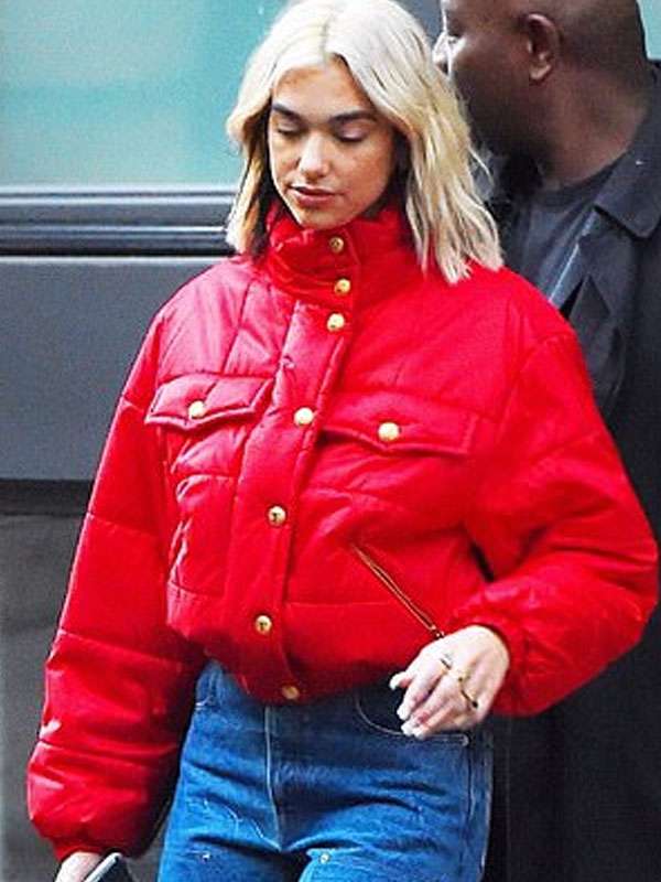 Los Angeles Dua Lipa Red Puffer Jacket