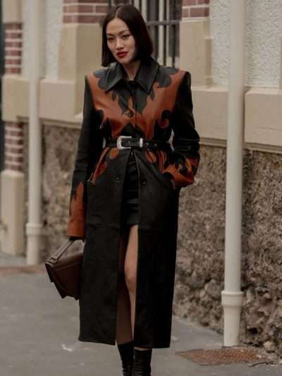 Tiffany Hsu PFW Flames Print Leather Trench Coat