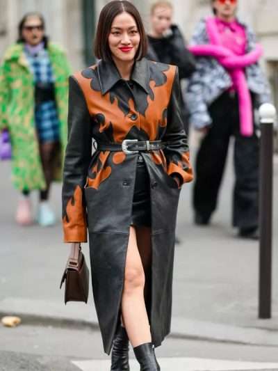 Tiffany Hsu Flames Print Leather Coat