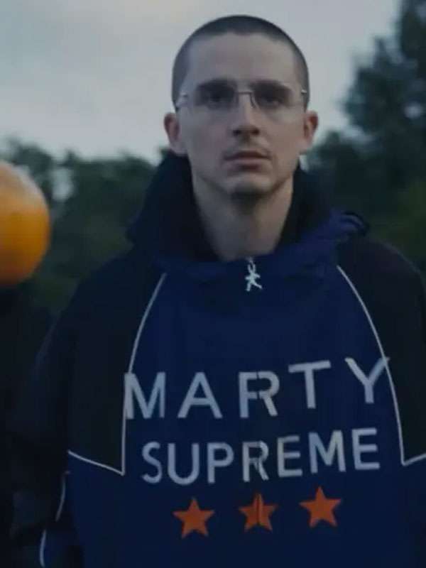 Timothee Chalamet Marty Supreme Blue and Black Hooded Jacket