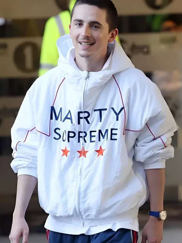 Timothee Chalamet Marty Supreme 2025 White Jacket