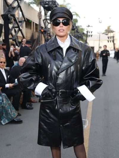 Miley Cyrus 2025 Black Leather Coat