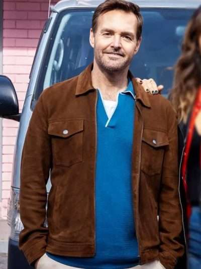 Sunny Nights 2025 Will Forte Brown Suede Leather Jacket