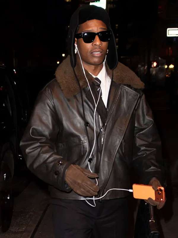 American Rapper A$AP Rocky Shearling Leather Jacket