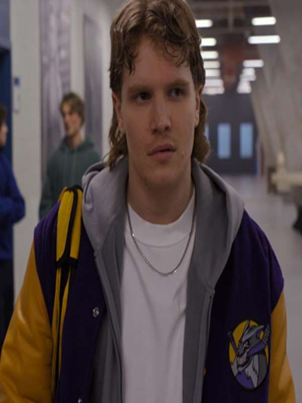 Aidan Shaw Purple and Yellow Letterman Jacket