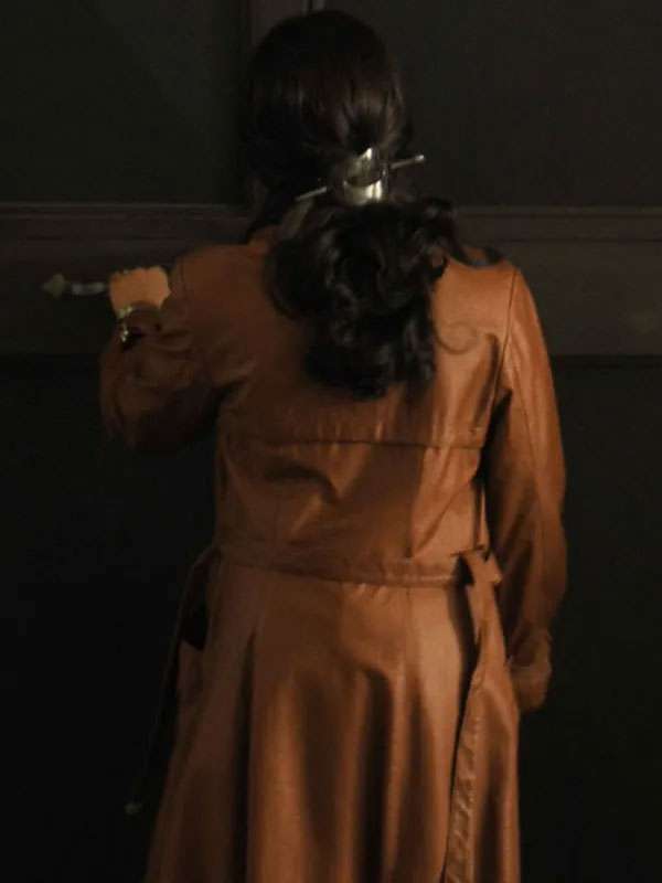 Aurora Giovinazzo The Big Fake Brown Leather Trench Coat
