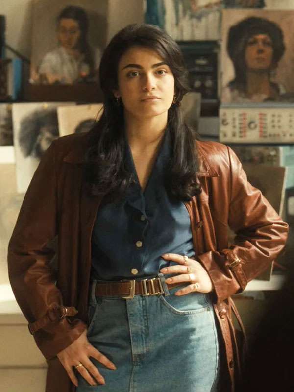Aurora Giovinazzo The Big Fake 2026 Brown Leather Coat