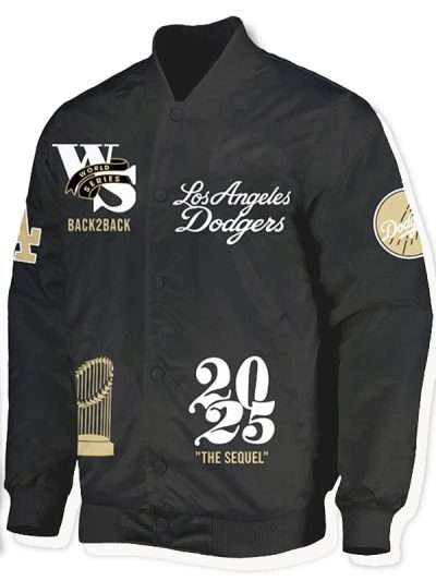 Back 2 Back LA Dodgers 2025 World Series Champions Black Bomber Jacket
