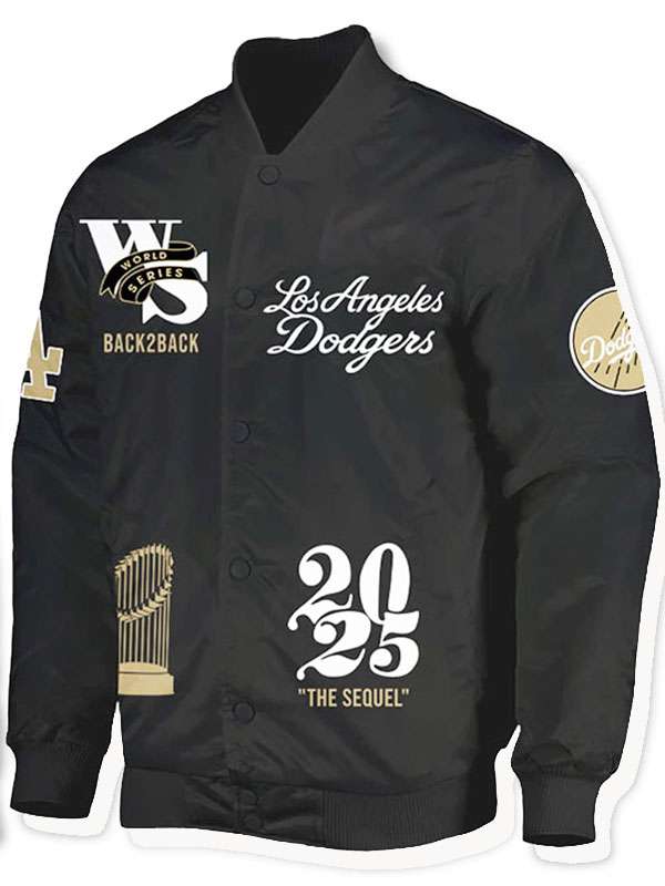 Back 2 Back LA Dodgers 2025 World Series Champions Black Bomber Jacket