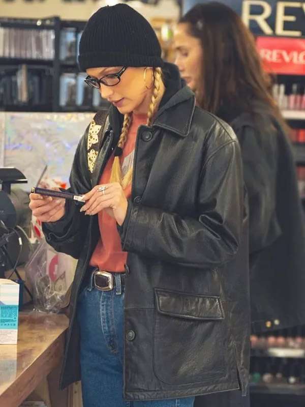 Bella Hadid Black Leather Jacket