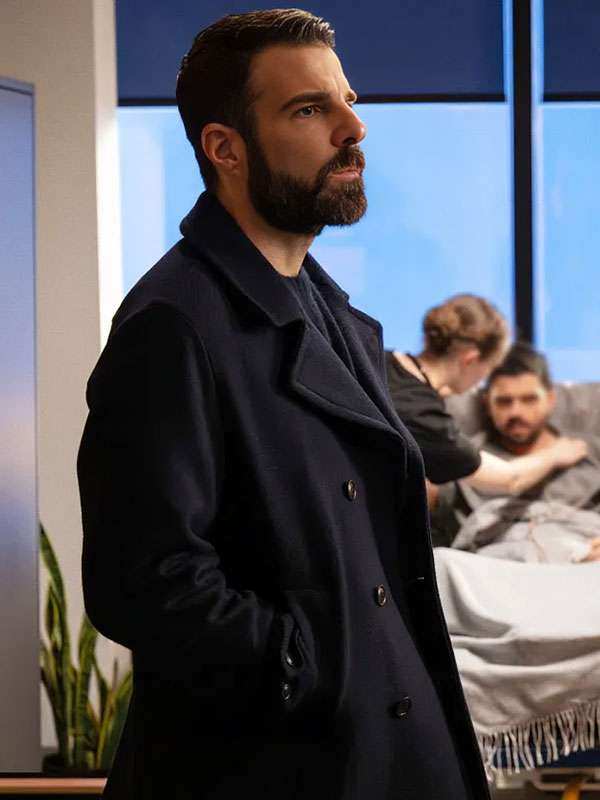 Zachary Quinto Brilliant Minds S02 Wool Peacoat