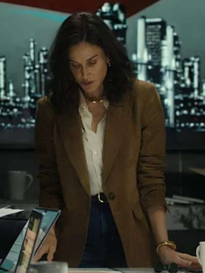 Landman 2025 Demi Moore Brown Suede Leather Blazer