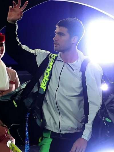 Carlos Alcaraz Australian Open 2026 White Hooded Jacket