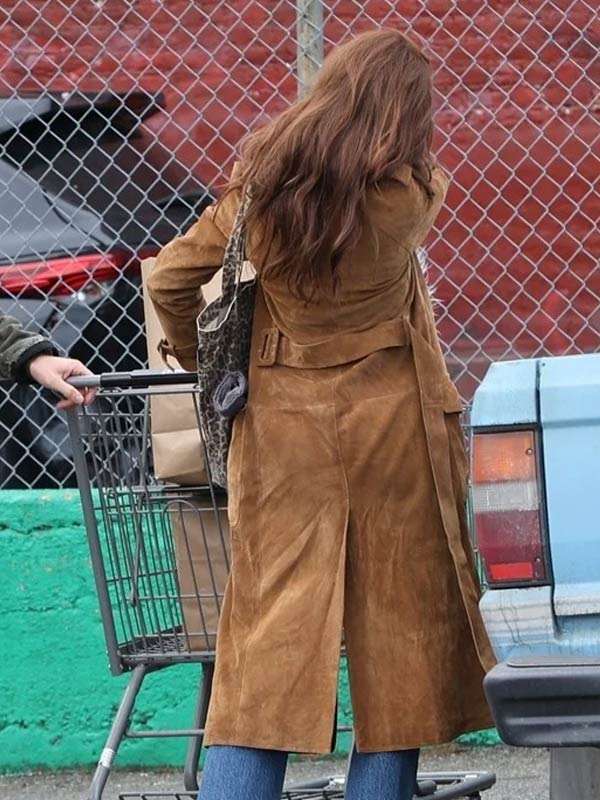 Daisy Edgar Jones Here Comes The Flood Brown Suede Coat