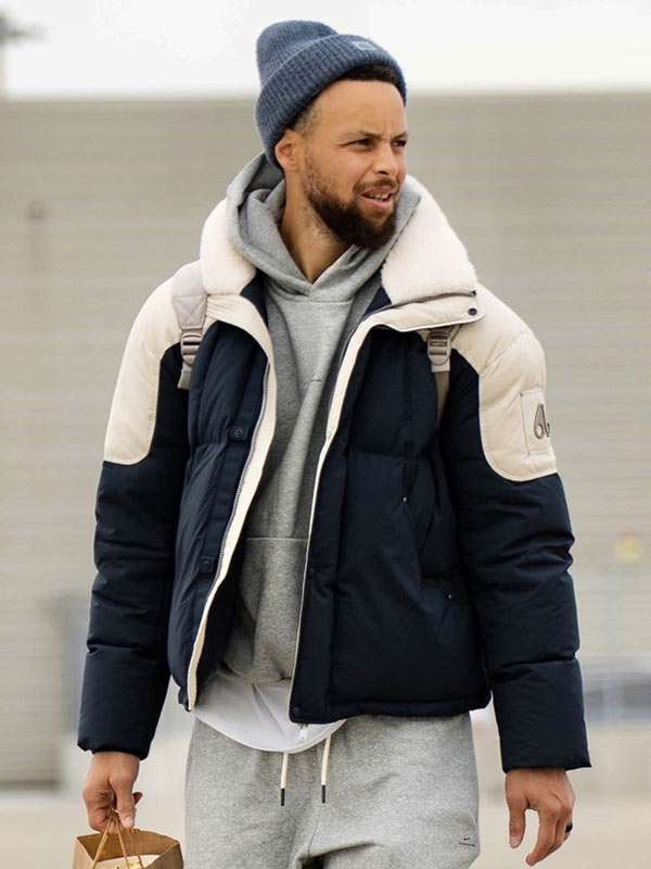 Stephen Curry Blue and White Puffer Jacket