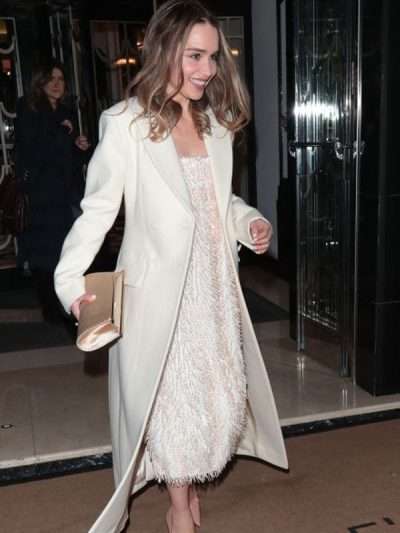 Emilia Clarke Leaving Harper’s Bazaar Wool Coat