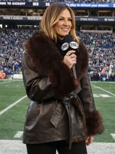 Erin Andrews 2026 Black Leather Coat