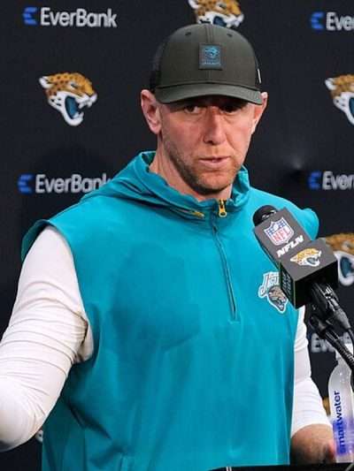 Jacksonville Jaguars Liam Coen 2025 Blue Hooded Vest