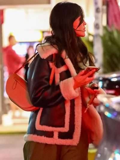 Eiza Gonzalez Black Shearling Leather Jacket
