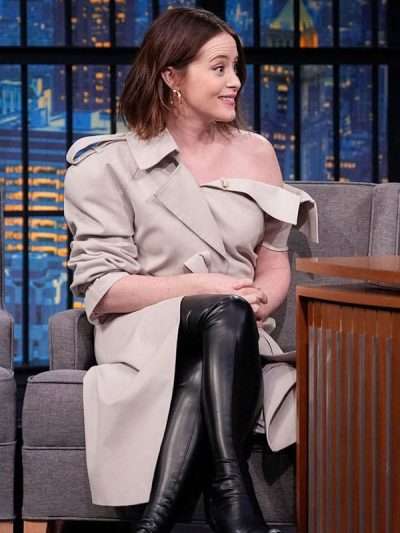 Claire Foy Late Night With Seth Meyers S13 Beige Coat