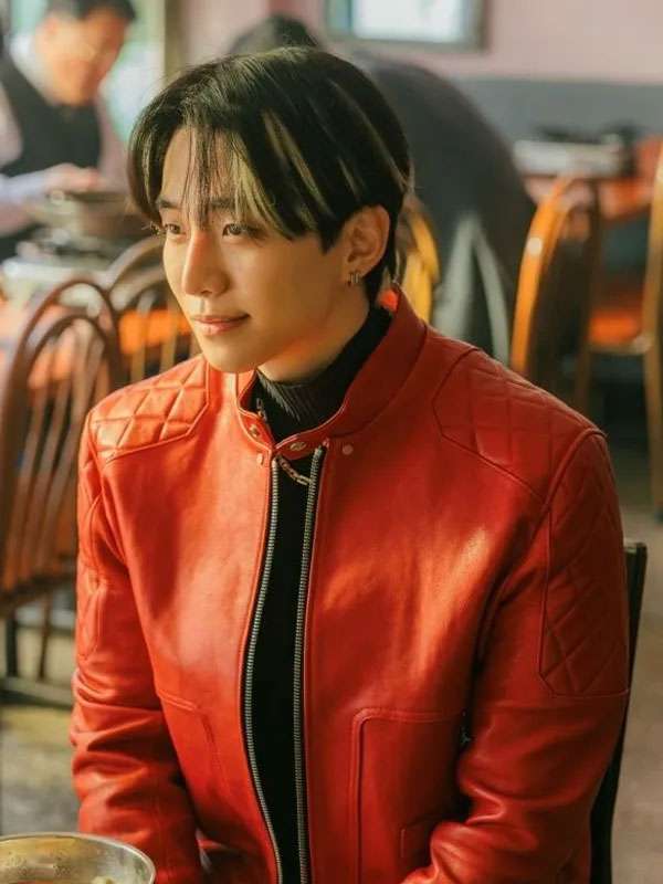 Lee Jun-ho Typhoon Family TV Series Red Leather Jacket