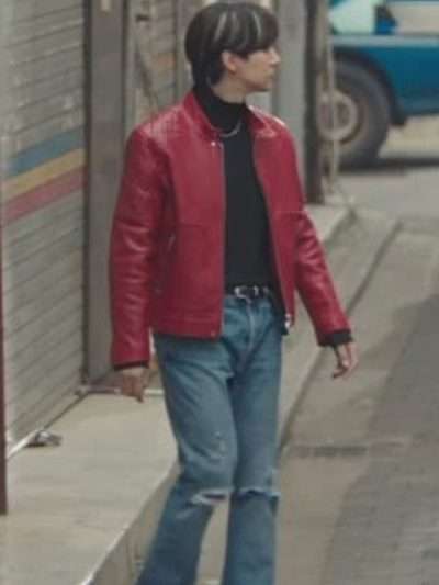 Lee Jun-ho Typhoon Family S01 Red Quilted Leather Jacket