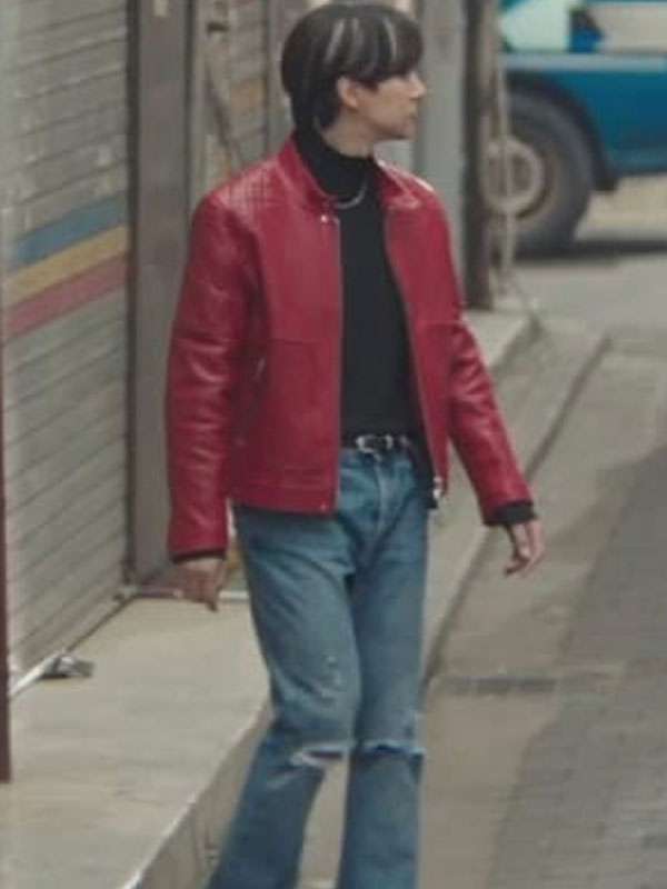 Lee Jun-ho Typhoon Family S01 Red Quilted Leather Jacket