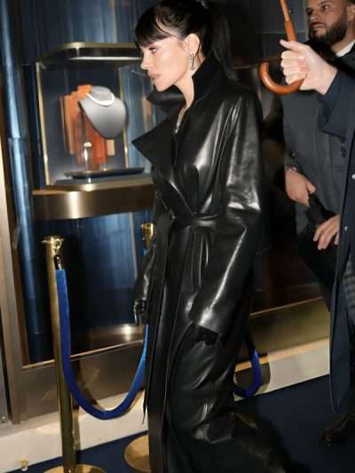 PFW 2026 Lily Allen Black Leather Coat
