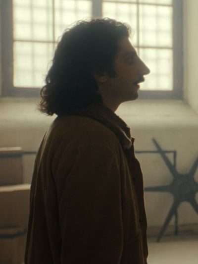 Movie The Big Fake 2026 Pietro Castellitto Brown Corduroy Fur Jacket