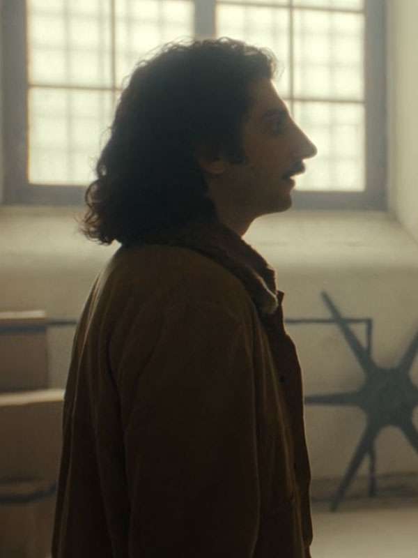 Movie The Big Fake 2026 Pietro Castellitto Brown Corduroy Fur Jacket