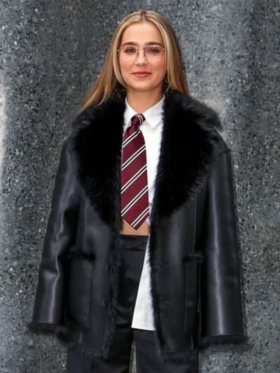 Haley Lu Richardson Black Shearling Car Coat
