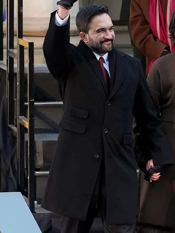 Ceremonial Inauguration 2026 Zohran Mamdani Black Wool Coat